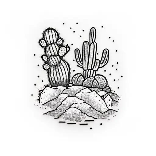 Desert With A Lone Cactus And Tumbleweed