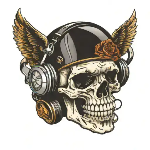 A Skull Wearing Flight Headset