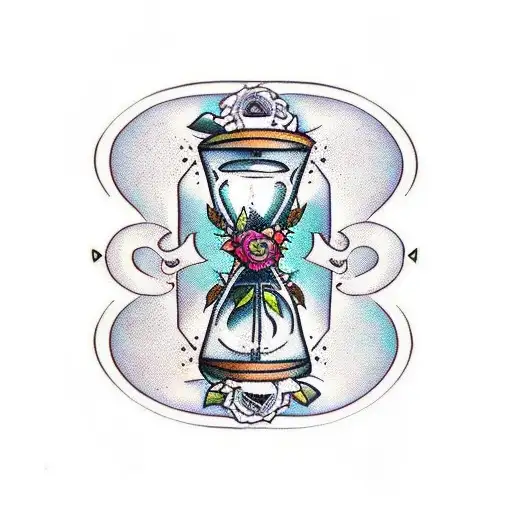 Hourglass With Skulls And Flowers