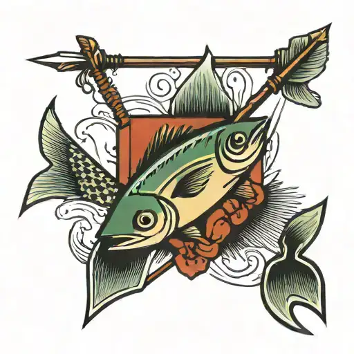 Fishing Rod And Arrow Crossed Together