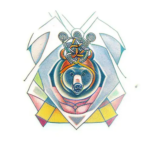 Bear With Half Of Head Change Into Celtic Tribalt