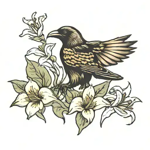 Standing Crow And Lilies