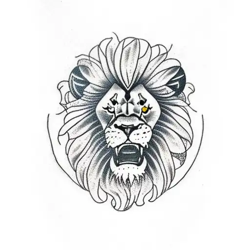 Lion Head With Tree Roots Coming From Bottom Of Mane