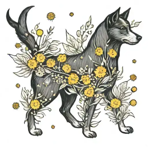 Australian Kelpie Dog Made Out Of Dandelion Flower Tattoo