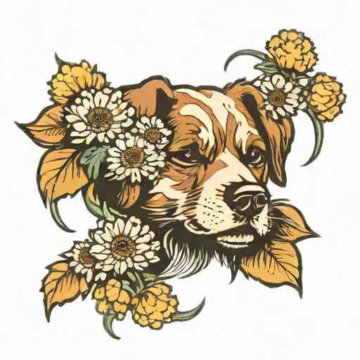 Dog Paw Print With Puff Dandelions Intertwined