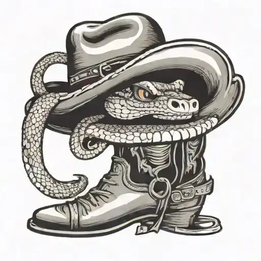 A Snake Wearing A Cowboy Hat Coming Out Of A Cowboy Boot