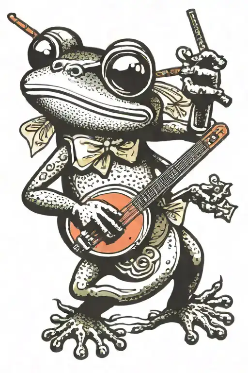 Frog Playing Banjo Wearing Sunglasses Tattoo