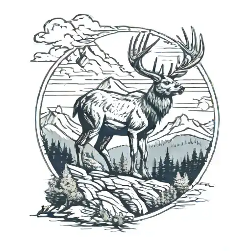 Young Buck On Mountain Overlooking Nature