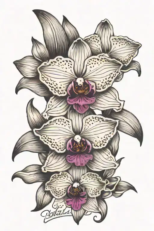 Orchid Flower With The Name Edith And Mcmlxxx Tattoo