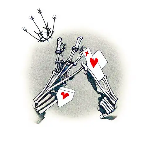 Skeleton Hands Holding Up 2 Cards With Thorns Wrapping Around