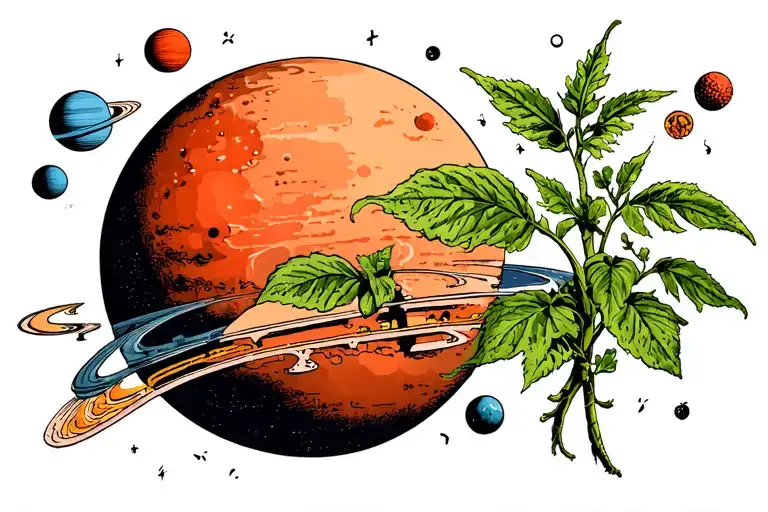 Plants And Solar System With A Red Planet