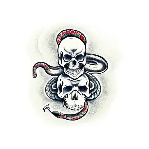 Snake With Blade And Skull And Roses