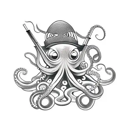 Octopus Holding Chopsticks Old School Sailor