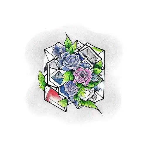 Color Tattoo Design Of A Solved Rubiks Cube Surrounded By Vines