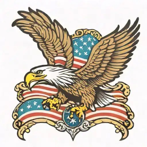 Eagle With American Flag Wrapped