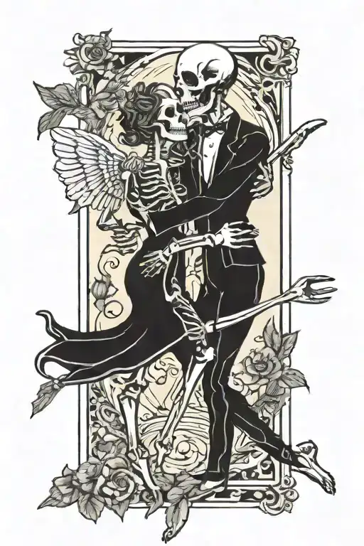 The Lovers Tarot Card Design With Lover Skeletons Slow Dancing