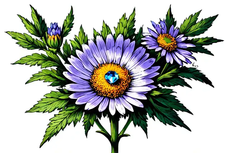 Front View Of An Aster Flower With A Sapphire As The Flower Bud