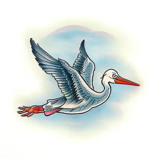 Stork Flying Carrying Baby