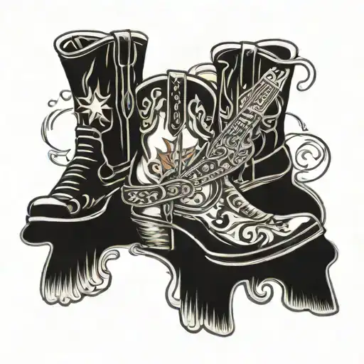 Guitar With Pair Of Cowboy Boots