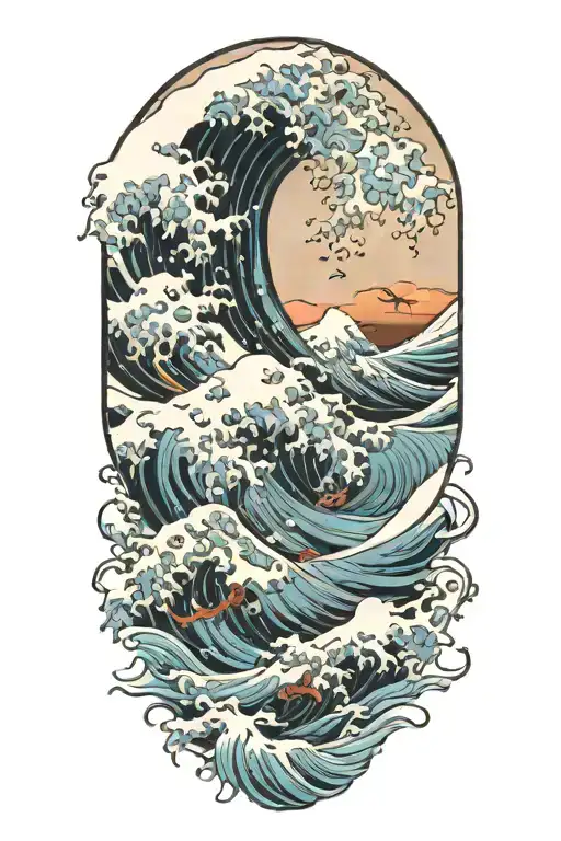 The Great Wave Off Kanagawa Ice Blue Water Breathing Demon Slayer Style