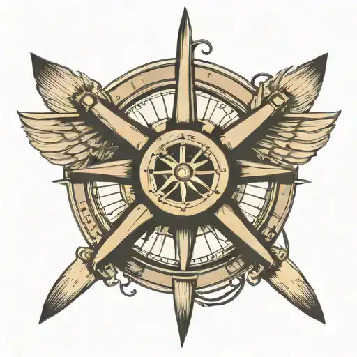 Aircraft Propeller With Compass Tattoo And Add Text 17-12-2023