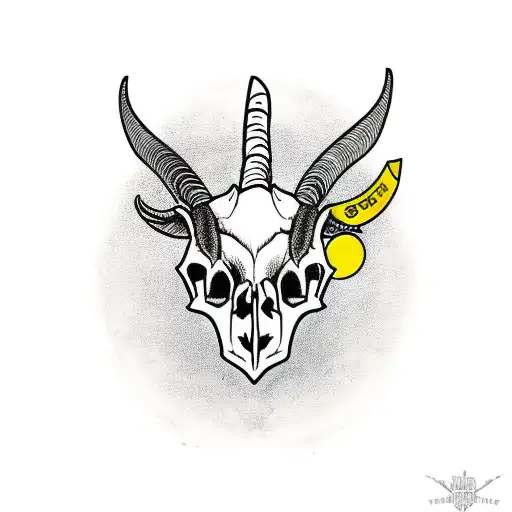Goat Skull With Knife And A Triagnle On Background
