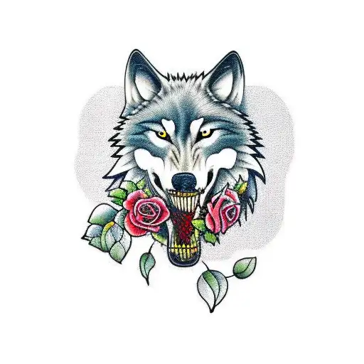 Wolf With Roses In Mouth Opposite Wolf With Hand In Mouth