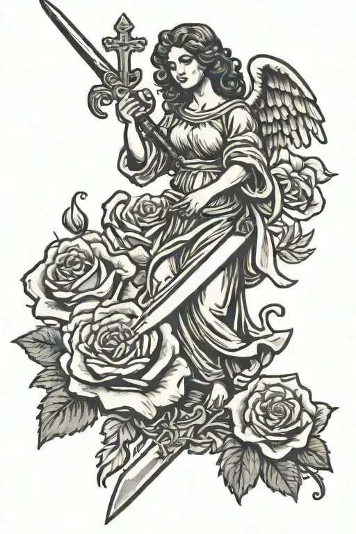 Rose Angel Holding A Sword