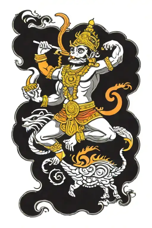 Hanuman Gada And Krihsna Sudarshan Chakra Tattoo Design Incorporated