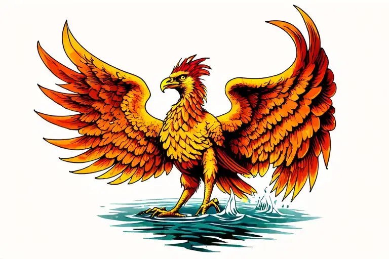 Phoenix With Its Wings Spread Out Of Water
