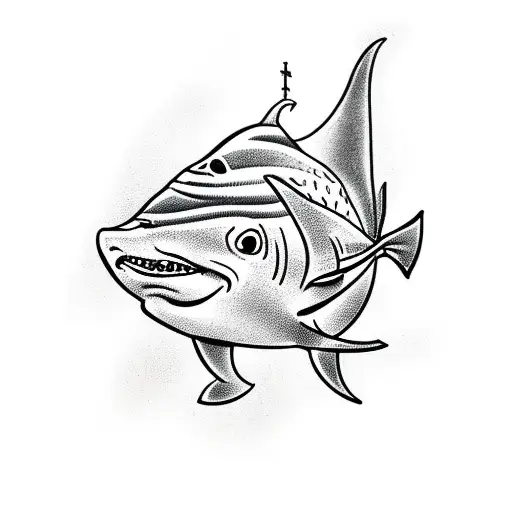 Goldfish Wearing A Shark Fin As A Hat