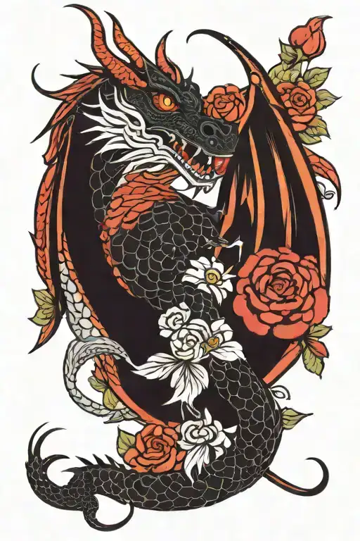 A Dragon That Wraps Around A Hand With Flowers