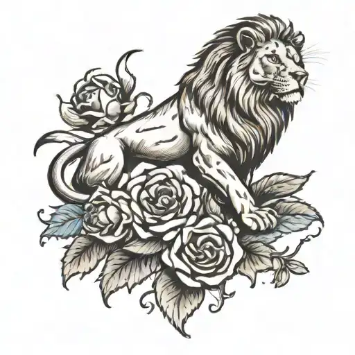 Lion With Roses