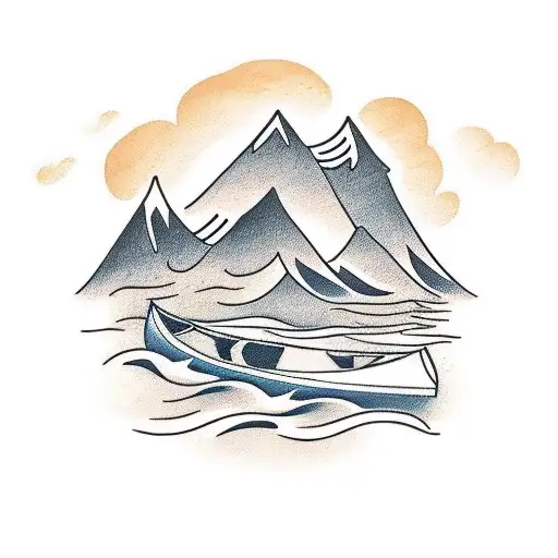 Canoe On River Mountains In Background