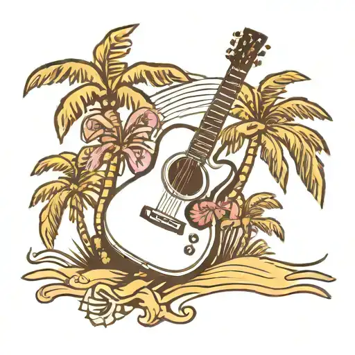 Guitar Leaning Against A Palm Tree