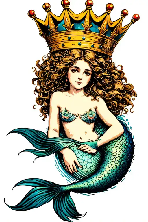 Mermaid Swimming With A Crown