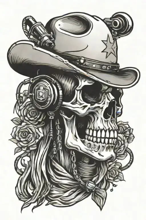 Cowboy Skull Wearing Headphones