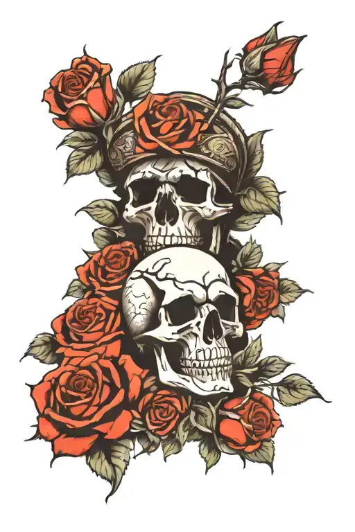 Tattoo For An Entire Arm About A Rose Bush And Viking Skulls