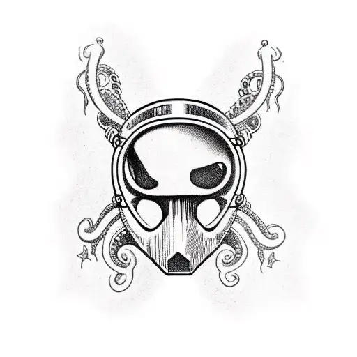 Skull In Diving Helmet With Tentacles Around