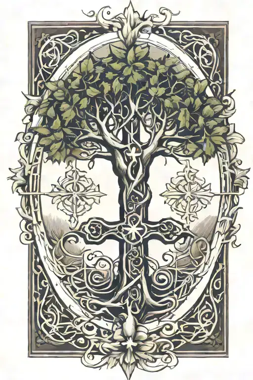Tree Of Life And Gothic Cross Intertwined