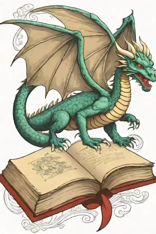 Dragon Flying Over A Book Style Illustration