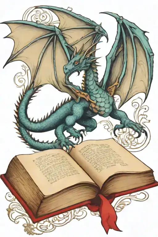 Dragon Flying Over A Book Style Illustration