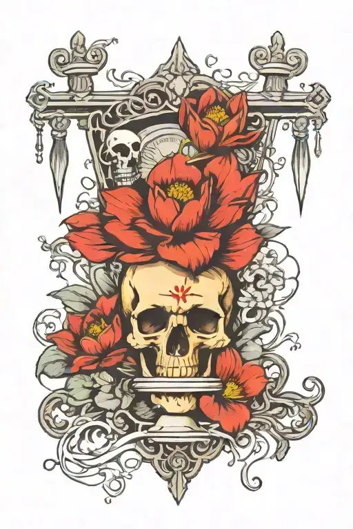 Three Of Swords Sacred Heart Bleeding Into Chalice With Skull Base With Water Lily Accent