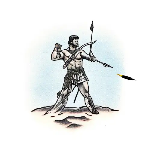 Warrior Standing With An Arrow In His Back Watching A Sexy Girl Pass