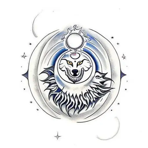 Howling Wolf With Sun& Moon In Ying Yang