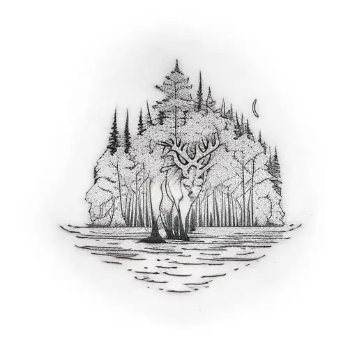 A Serene Forest Scene With Hidden Animal Silhouettes