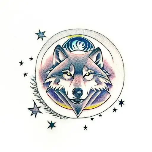 Wolf With Moon And Star