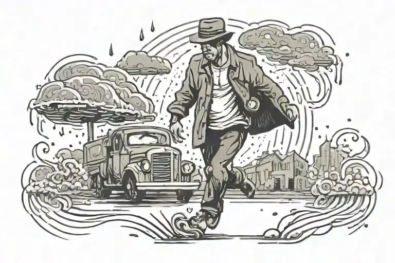 Guy Walking Through Rain Pouring