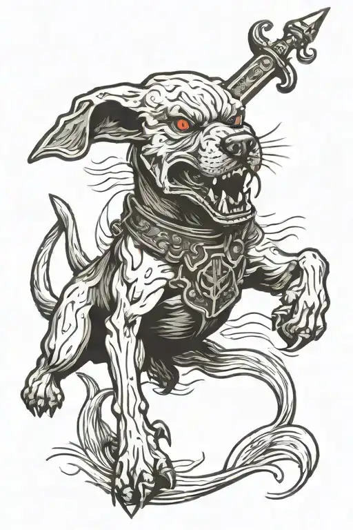 Berserk Hound With Sword Stabbed Through Its Head