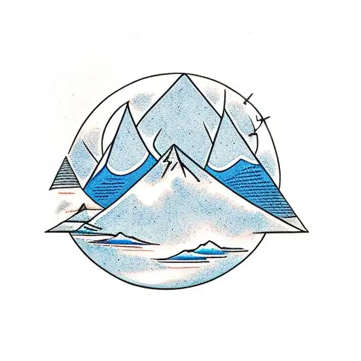 Blue Sky With Mountain Range With Trees And Animals